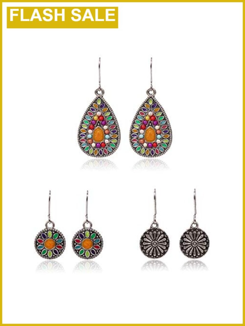 3 Pairs Bohemian Dangle Earrings Rhinestone Retro Boho Drop Earrings for Women